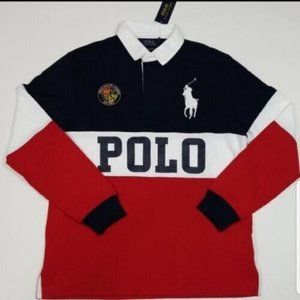 Polo Ralph Lauren Shirt Long Sleeve Rugby Big Pony Color Block Slim Fit